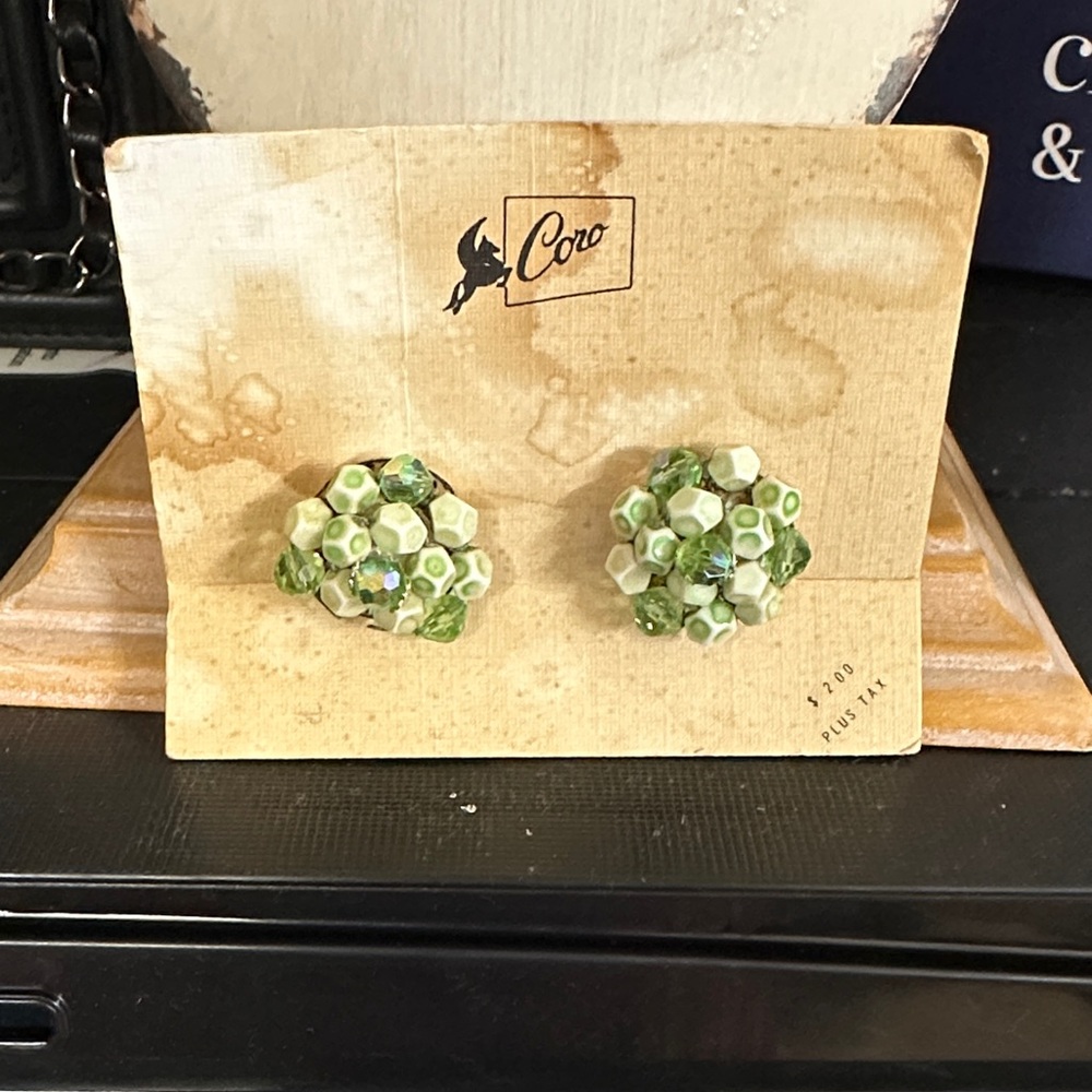 Coro Green Floral Clip-On Earrings
